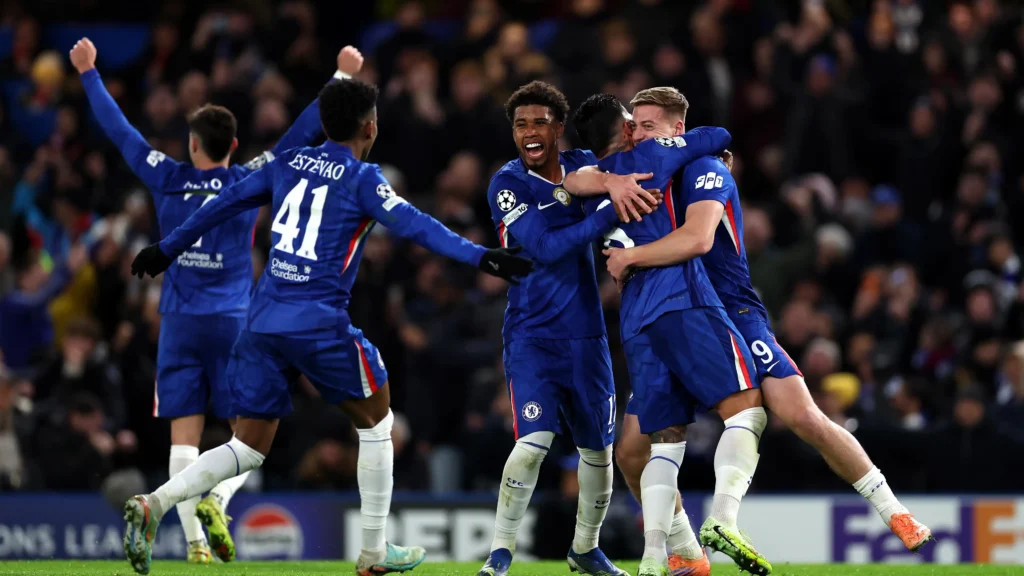 Chelsea players celebrate their win in the champions league