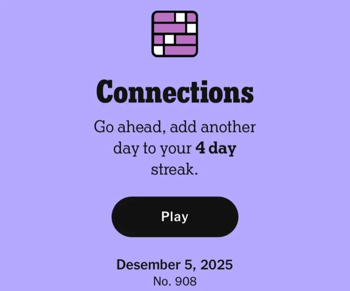 Connection Hints Today Update Dec 5 #908: Four New Categories Welcome the Weekend
